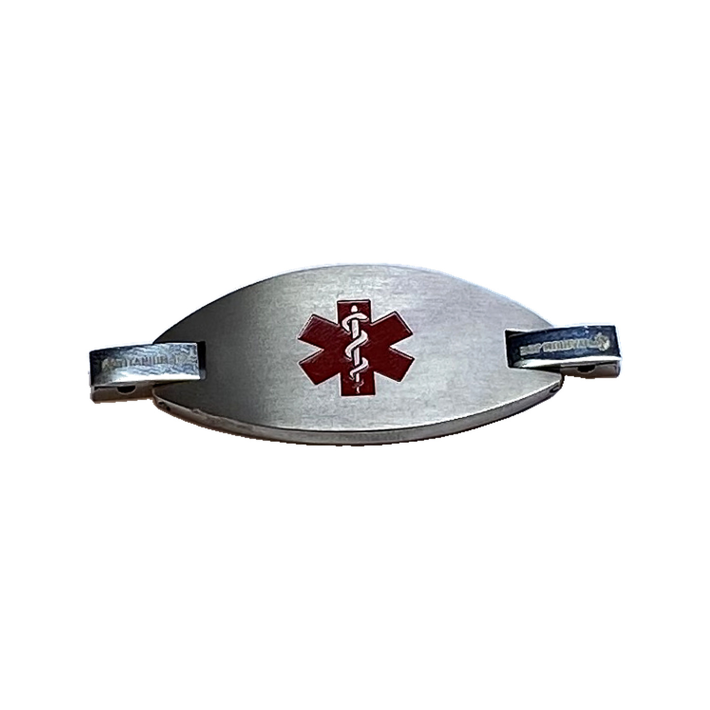 Silver medic alert tab with engraving